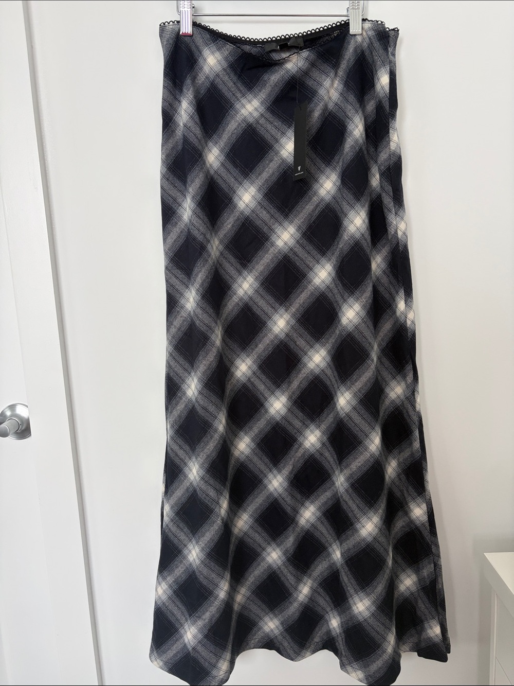 Lulus Black and White Plaid Maxi Skirt